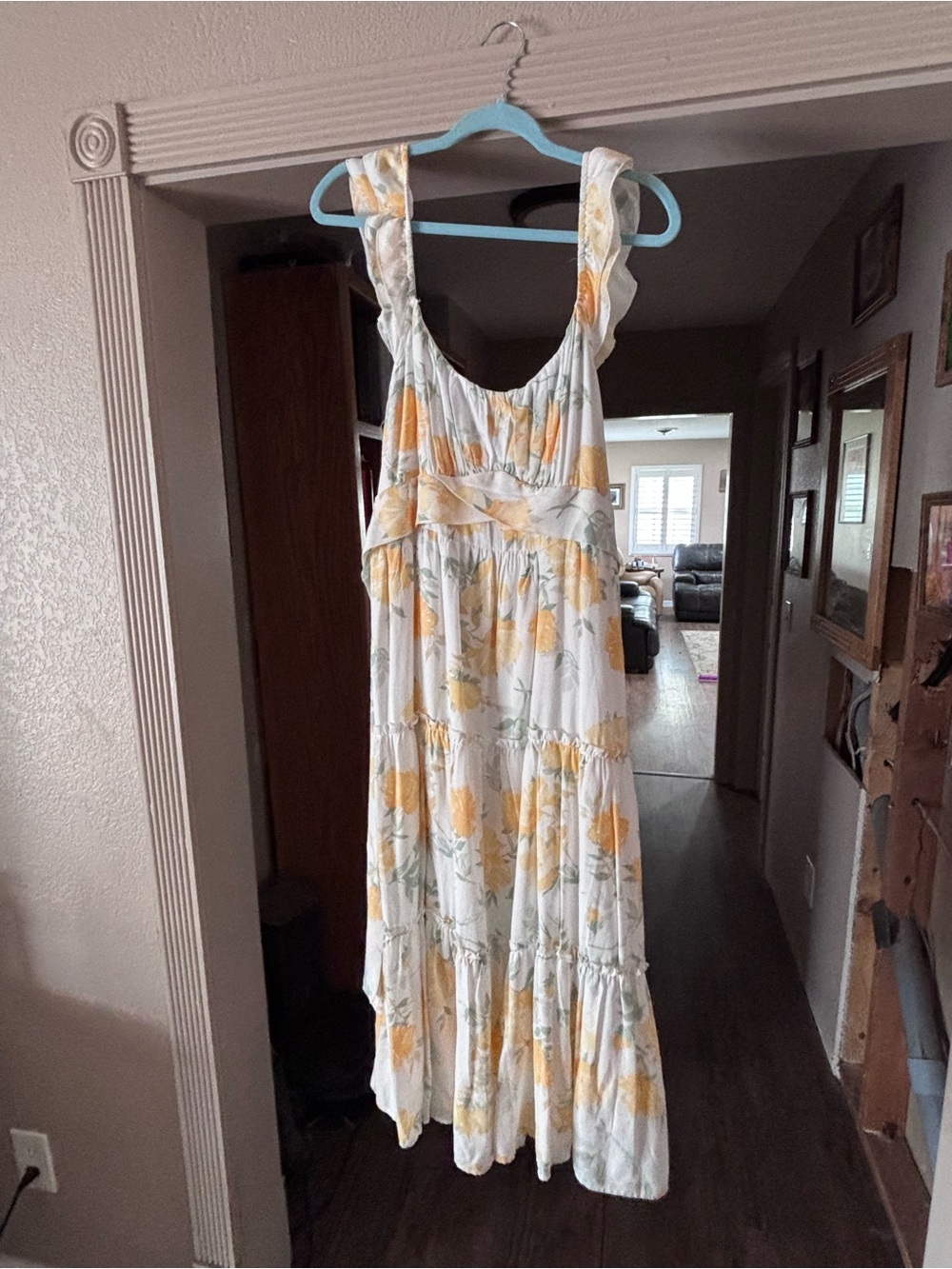Midi Sunflower Floral Dress — White and Yellow Tiered Sundress